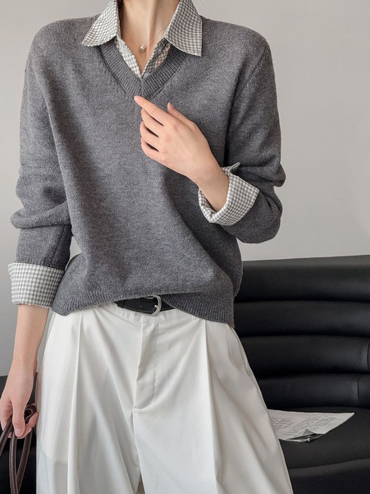 STAY HERE韓國代購㊣女士新款休閑人氣職業時尚熱賣針織衫STAY HERE針織衫