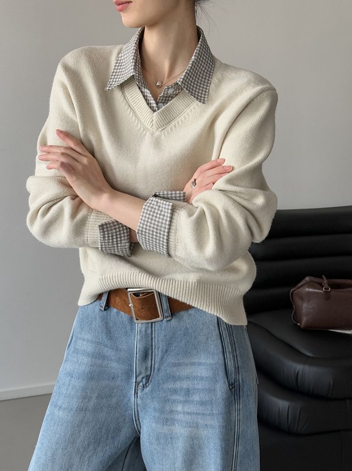 STAY HERE韓國代購㊣女士新款休閑人氣職業時尚熱賣針織衫STAY HERE針織衫圖色1