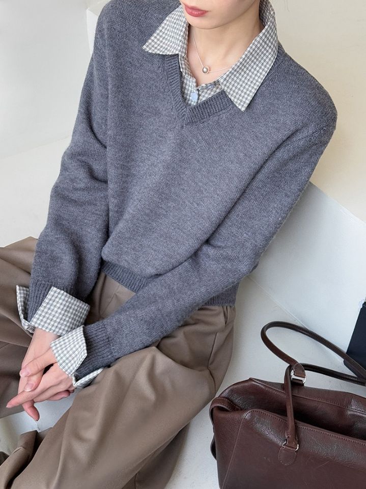 STAY HERE韓國代購㊣女士新款休閑人氣職業時尚熱賣針織衫STAY HERE針織衫圖色2