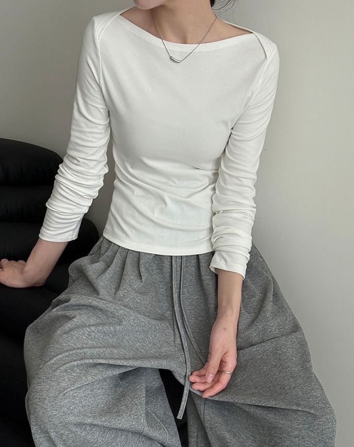 STAY HERE韓國直郵㊣女裝新款職業熱賣休閑推薦人氣長袖T恤STAY HERE長袖T恤