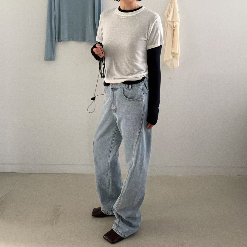 OLI SEOUL東大門㊣代購女士新款時尚推薦人氣牛仔褲口袋拉鏈OLI SEOUL牛仔褲