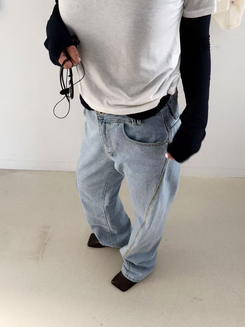 OLI SEOUL東大門㊣代購女士新款時尚推薦人氣牛仔褲口袋拉鏈OLI SEOUL牛仔褲