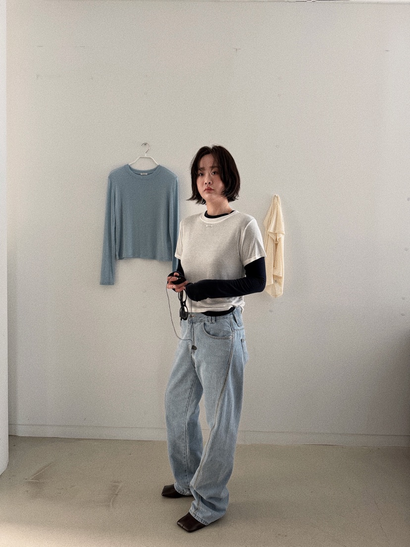 OLI SEOUL東大門㊣代購女士新款時尚推薦人氣牛仔褲口袋拉鏈OLI SEOUL牛仔褲