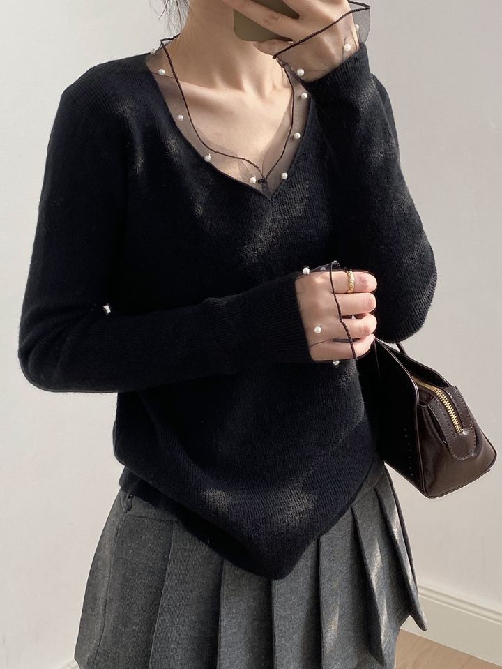 STAY HERE韓國代購㊣女裝新品時尚熱賣職業人氣25秋冬針織衫STAY HERE針織衫圖色1