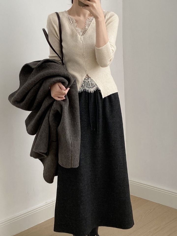 STAY HERE韓國直郵㊣女裝新款職業熱賣人氣25秋冬針織衫蕾絲STAY HERE針織衫