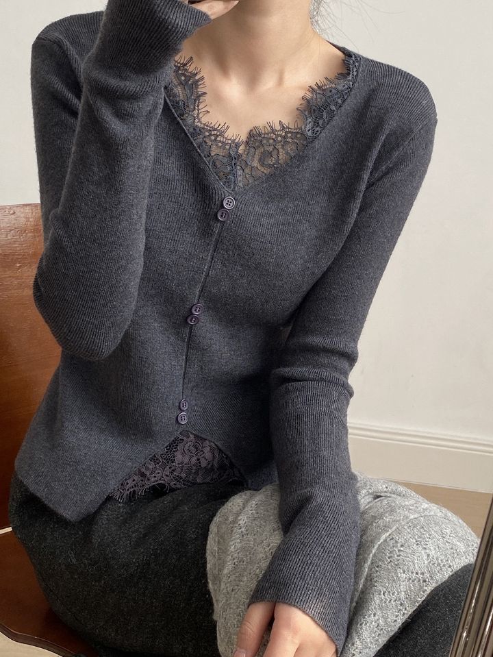 STAY HERE韓國直郵㊣女裝新款職業熱賣人氣25秋冬針織衫蕾絲STAY HERE針織衫圖色3