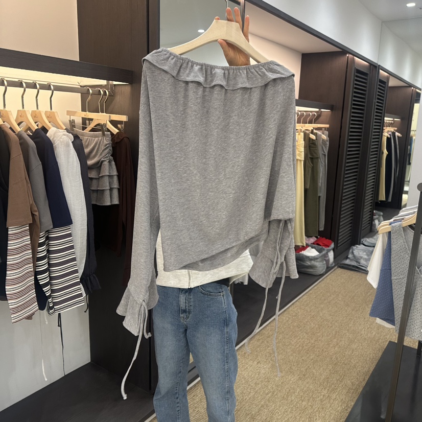 BRELLIN東大門㊣實拍女裝新款推薦熱賣25秋冬襯衫蕾絲衫春款褶皺BRELLIN襯衫/蕾絲衫