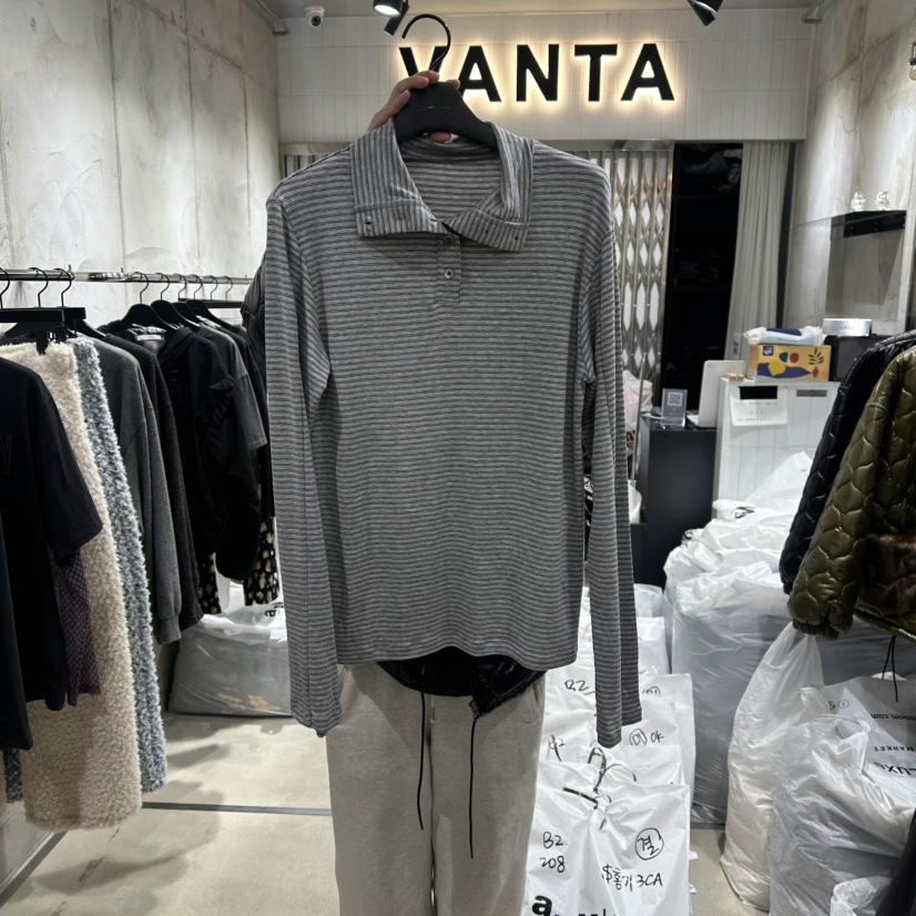 VANTA東大門㊣直郵女士新品熱賣推薦職業25秋冬長袖T恤紐扣VANTA長袖T恤圖色1