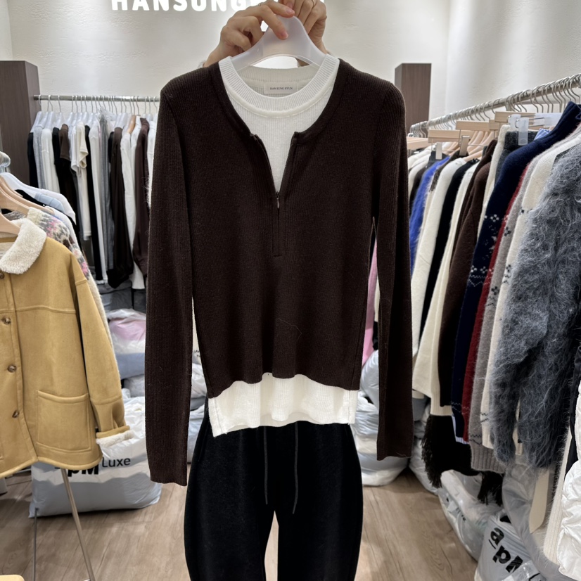 HANSUNGHYUN東大門㊣代購女士新款職業時尚長袖T恤假兩件春款HANSUNGHYUN長袖T恤圖色2