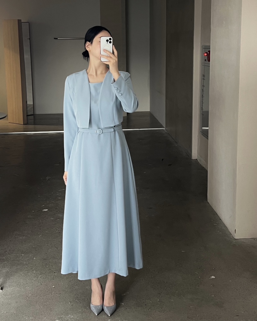 VERNI韓國直郵㊣女裝新款熱賣推薦休閑人氣時尚連衣裙含腰帶VERNI連衣裙