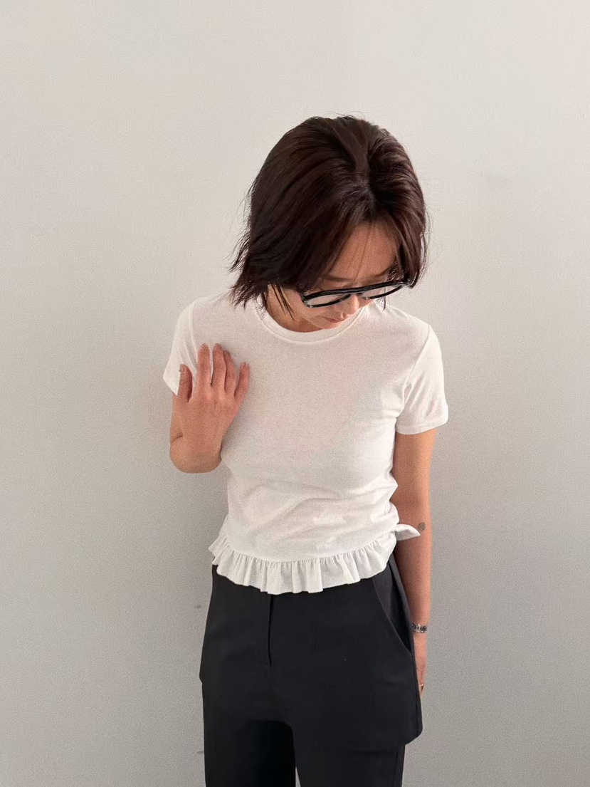 OLI SEOUL㊣東大門實拍女士新品休閑真品職業時尚推薦T恤蕾絲OLI SEOULT恤