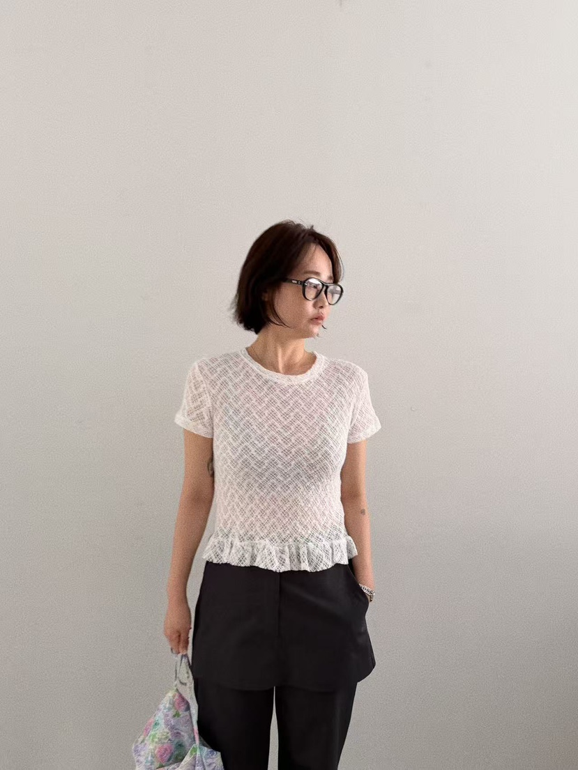 OLI SEOUL㊣東大門實拍女士新品休閑真品職業時尚推薦T恤蕾絲OLI SEOULT恤