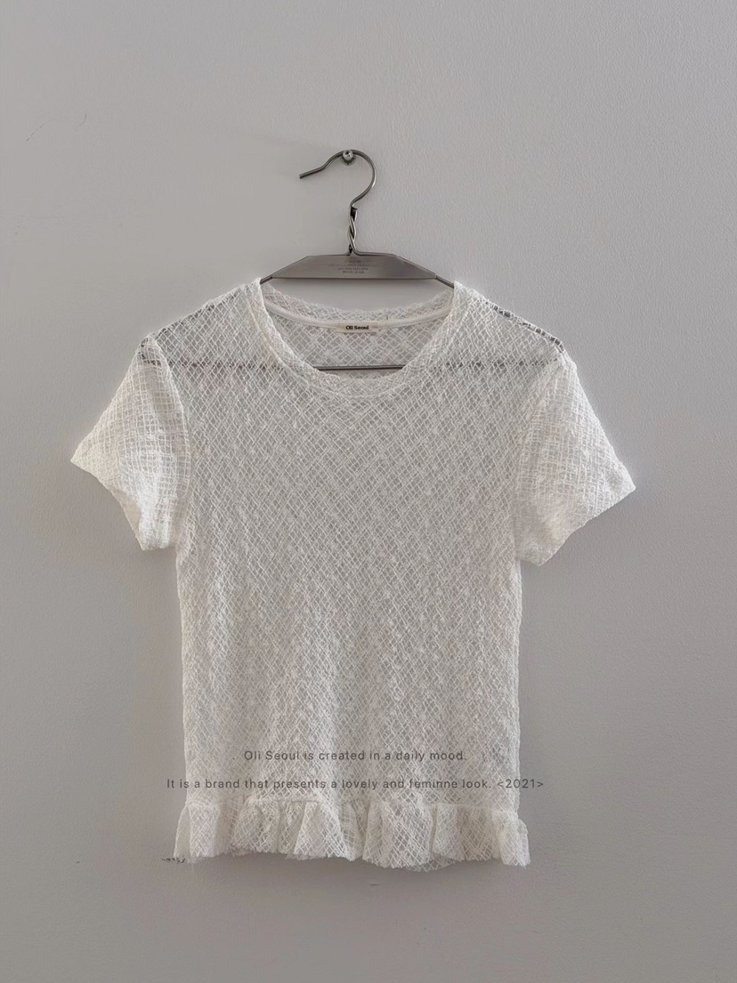 OLI SEOUL㊣東大門實拍女士新品休閑真品職業時尚推薦T恤蕾絲OLI SEOULT恤圖色1