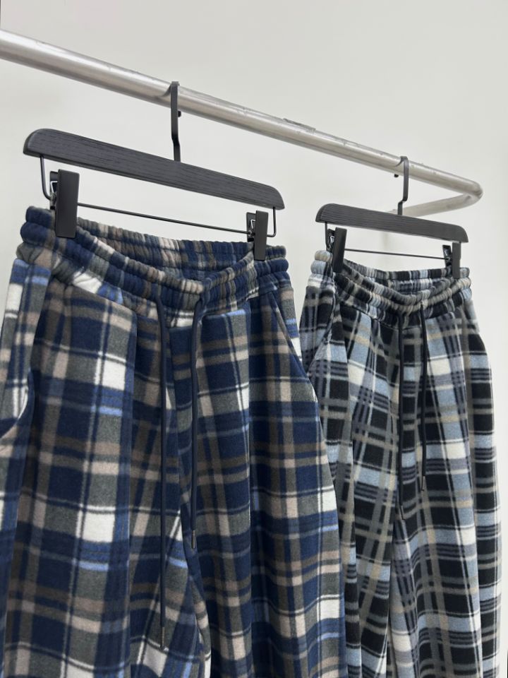 HESTORY韓國代購㊣女裝新品人氣推薦休閑褲男女同款格紋抓絨HESTORY休閑褲