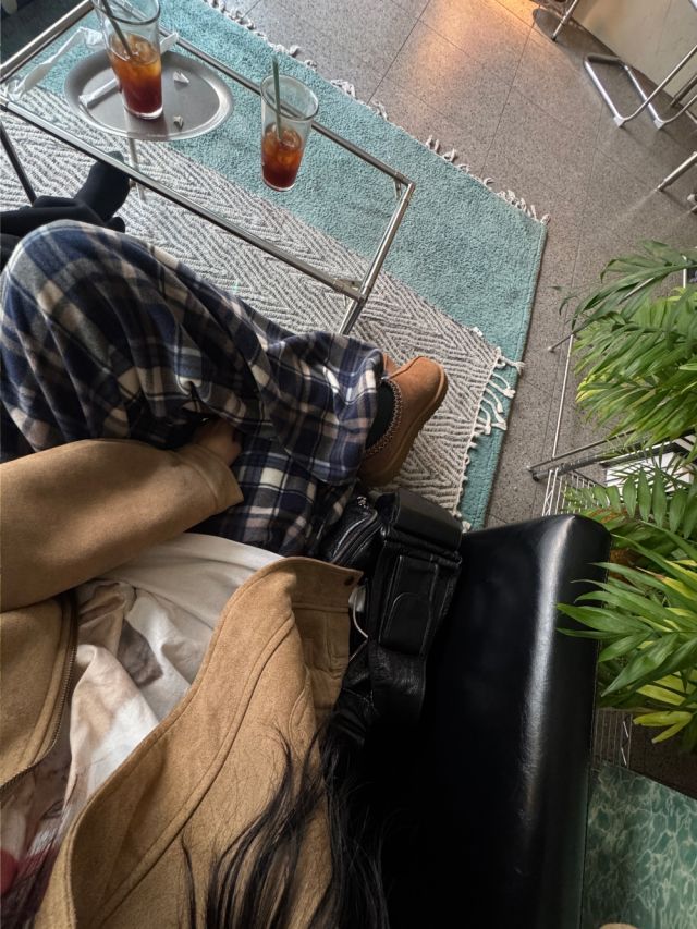 HESTORY韓國代購㊣女裝新品人氣推薦休閑褲男女同款格紋抓絨HESTORY休閑褲