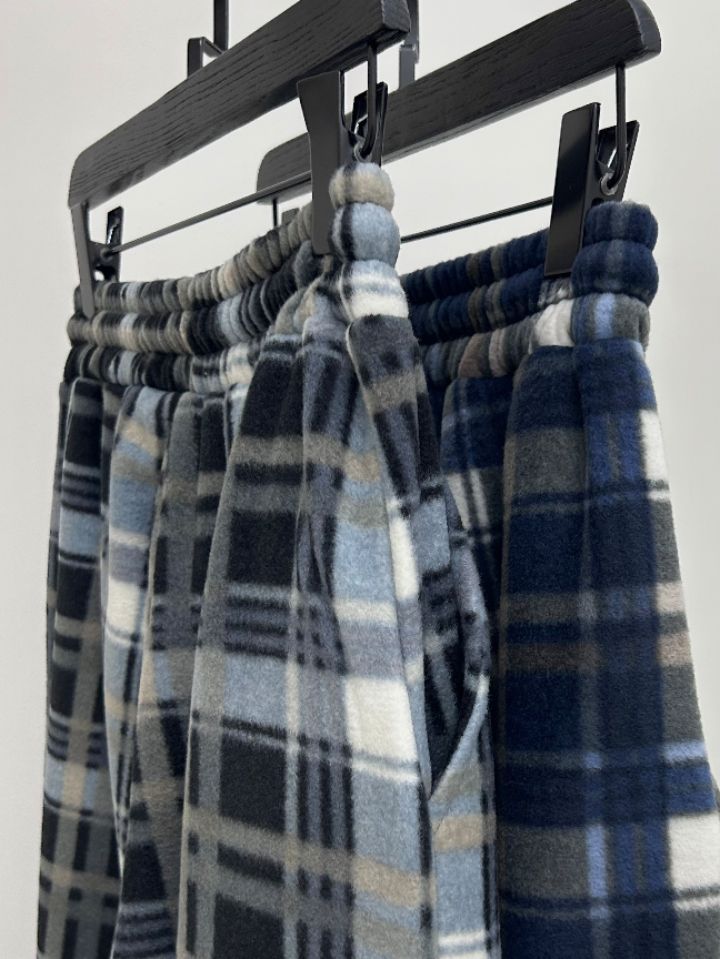 HESTORY韓國代購㊣女裝新品人氣推薦休閑褲男女同款格紋抓絨HESTORY休閑褲