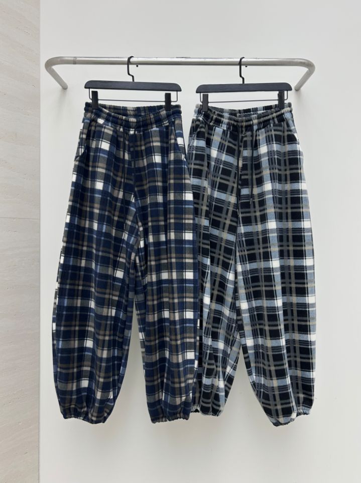 HESTORY韓國代購㊣女裝新品人氣推薦休閑褲男女同款格紋抓絨HESTORY休閑褲