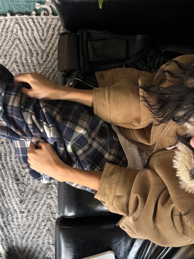 HESTORY韓國代購㊣女裝新品人氣推薦休閑褲男女同款格紋抓絨HESTORY休閑褲