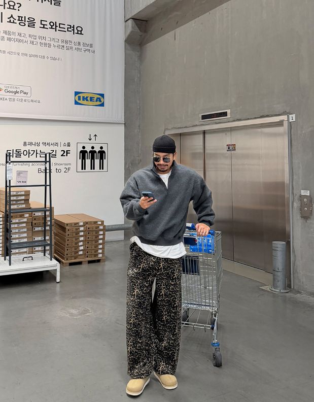 HESTORY㊣東大門代購女裝新品推薦26春夏休閑褲男女同款抓絨豹紋HESTORY休閑褲