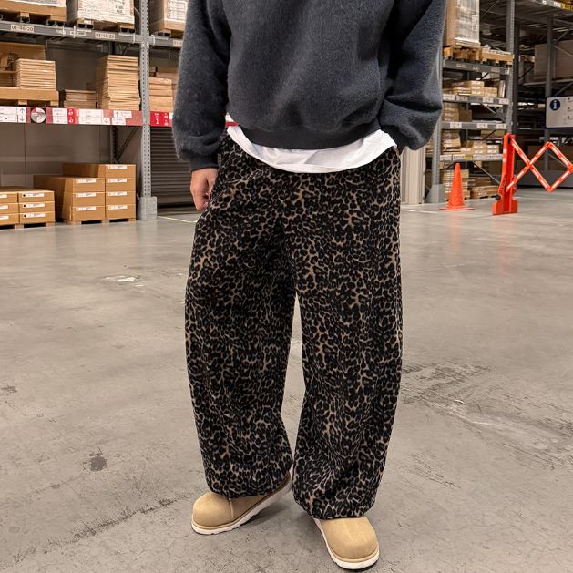 HESTORY㊣東大門代購女裝新品推薦26春夏休閑褲男女同款抓絨豹紋HESTORY休閑褲