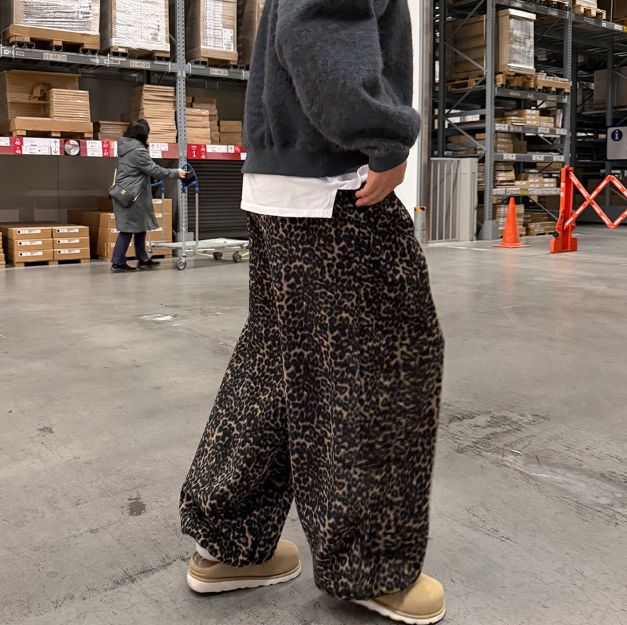HESTORY㊣東大門代購女裝新品推薦26春夏休閑褲男女同款抓絨豹紋HESTORY休閑褲