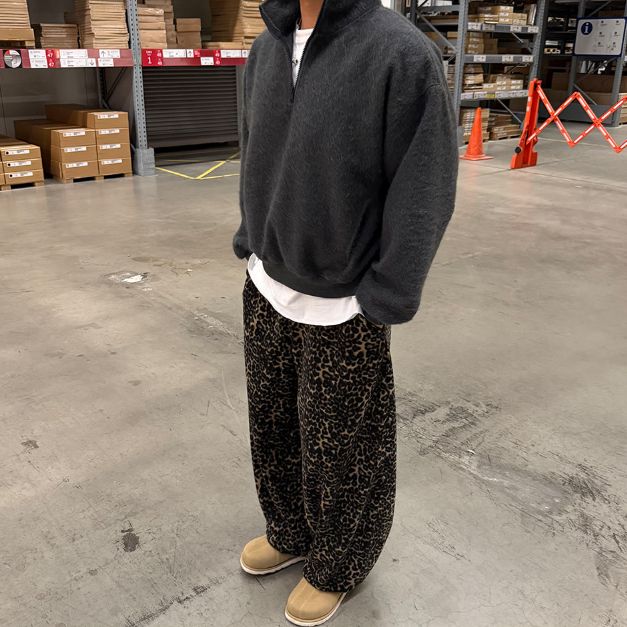 HESTORY㊣東大門代購女裝新品推薦26春夏休閑褲男女同款抓絨豹紋HESTORY休閑褲