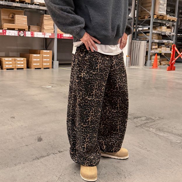 HESTORY㊣東大門代購女裝新品推薦26春夏休閑褲男女同款抓絨豹紋HESTORY休閑褲