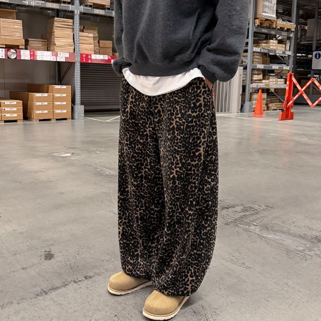HESTORY㊣東大門代購女裝新品推薦26春夏休閑褲男女同款抓絨豹紋HESTORY休閑褲