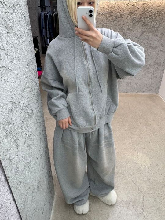 HESTORY㊣東大門代購女士新款休閑衛衣連帽拉鏈衫男女同款毛絨HESTORY衛衣