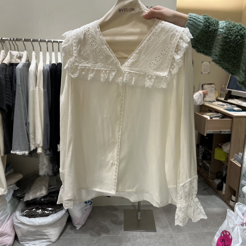 BY FLOW東大門直郵㊣女士新品休閑26春夏襯衫蕾絲衫拉絲春款BY FLOW襯衫/蕾絲衫圖色1