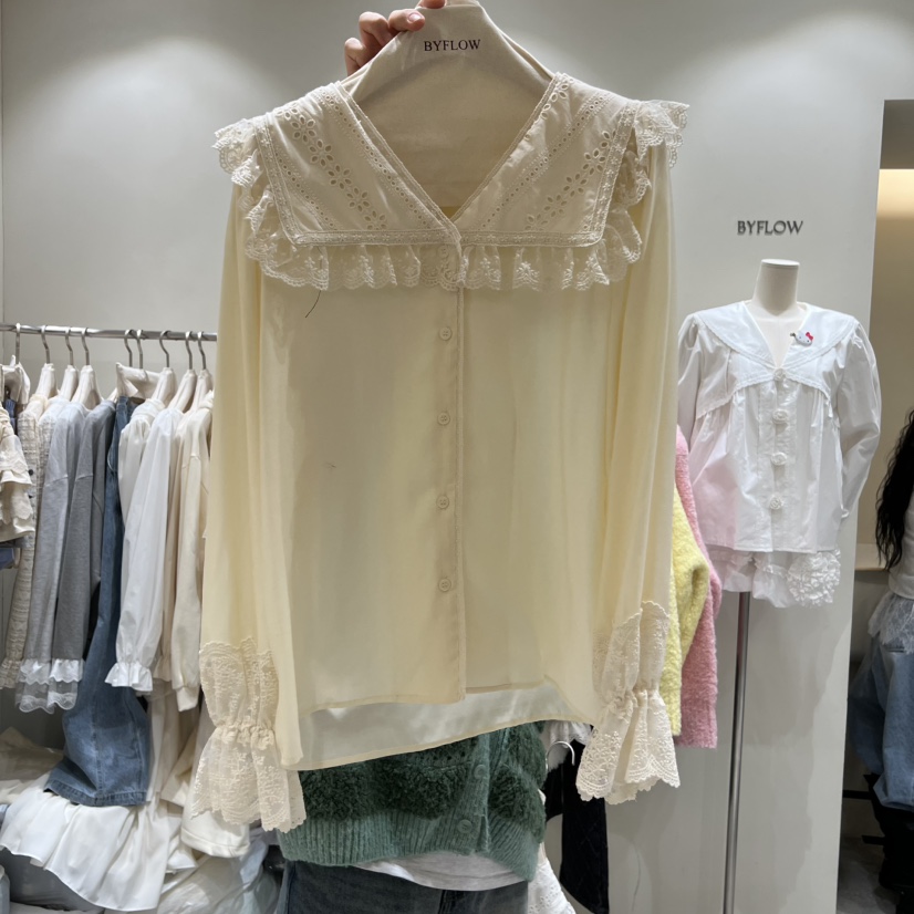 BY FLOW東大門直郵㊣女士新品休閑26春夏襯衫蕾絲衫拉絲春款BY FLOW襯衫/蕾絲衫圖色2