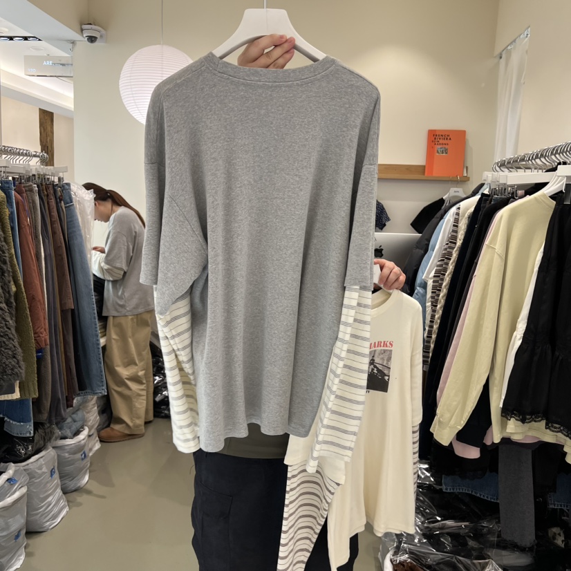 ARE㊣東大門實拍女裝新款人氣26春夏職業長袖T恤假兩件春款ARE YOU/ARE長袖T恤