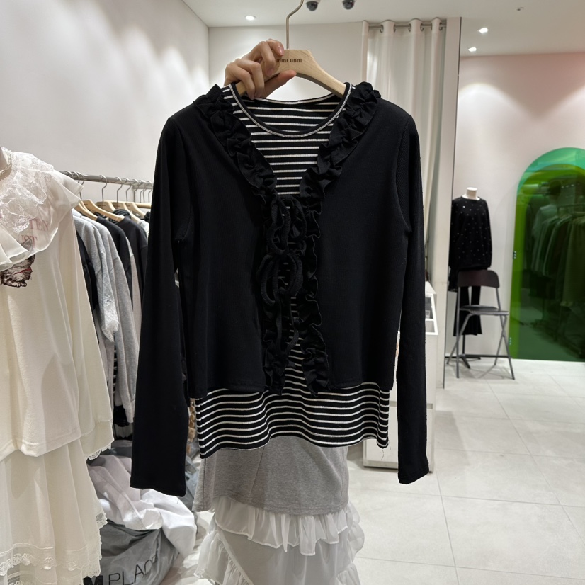 MINI UNNI㊣東大門代購女士新款人氣熱賣休閑長袖T恤假兩件MINI UNNI長袖T恤圖色2