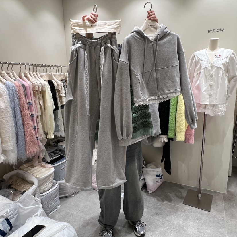 BY FLOW韓國直郵㊣女裝新品熱賣人氣夾克連帽衫春款短款蕾絲BY FLOW夾克