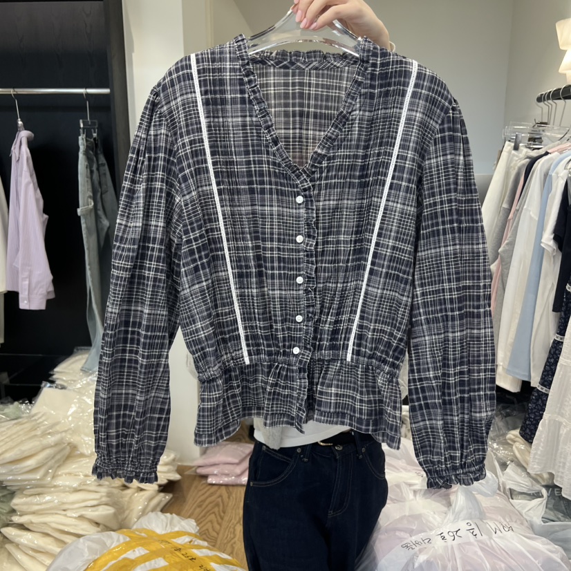 RIVEROOM韓國直郵㊣女士新品人氣時尚真品26春夏襯衫蕾絲衫春款RIVEROOM襯衫/蕾絲衫圖色2