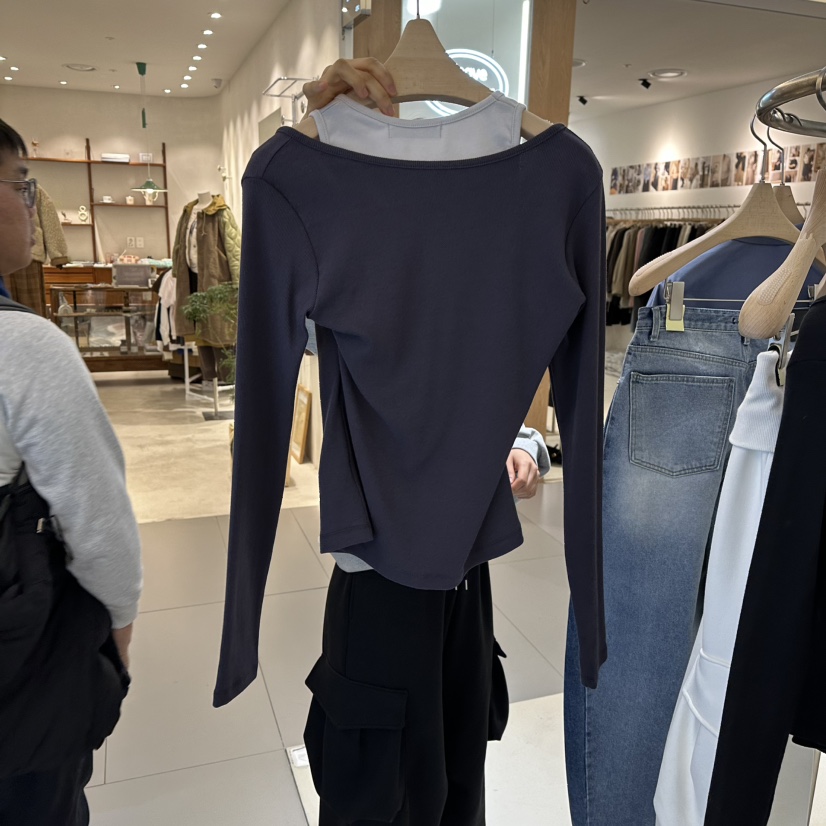 RENDER㊣東大門實拍女士新款休閑26春夏時尚長袖T恤假兩件春款RENDER長袖T恤