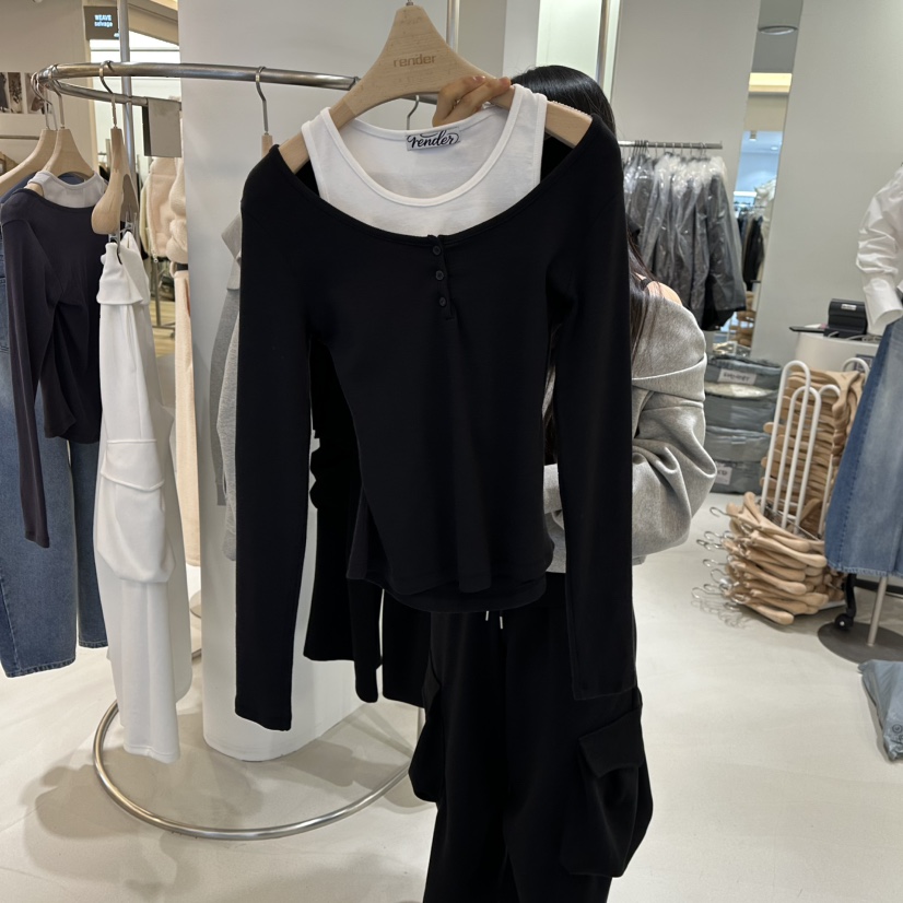 RENDER㊣東大門實拍女士新款休閑26春夏時尚長袖T恤假兩件春款RENDER長袖T恤圖色2