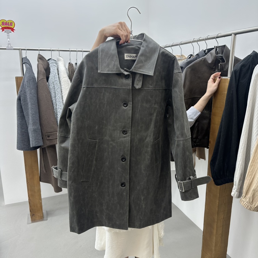 ENHANCE㊣東大門代購女士新品26春夏人氣時尚中長款大衣春款ENHANCE中長款大衣圖色1