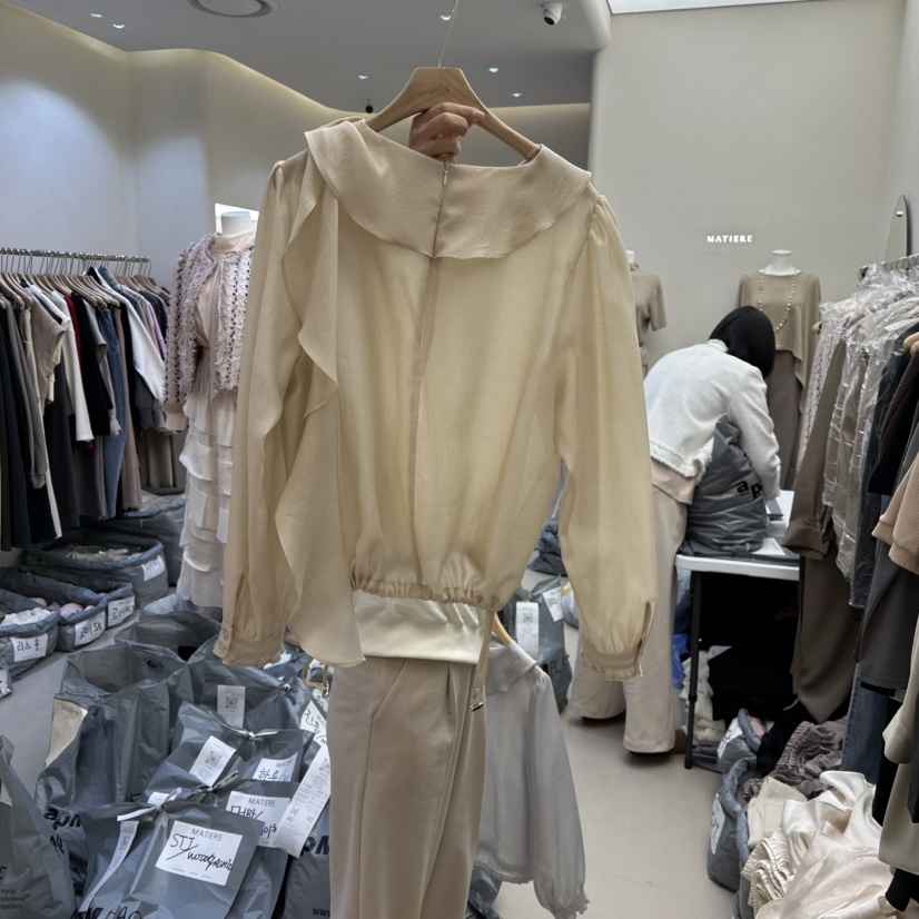MATIERE韓國直郵㊣女士新品時尚推薦職業人氣襯衫蕾絲衫春款MATIERE襯衫/蕾絲衫
