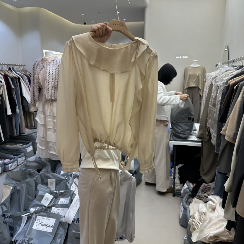 MATIERE韓國直郵㊣女士新品時尚推薦職業人氣襯衫蕾絲衫春款MATIERE襯衫/蕾絲衫圖色1