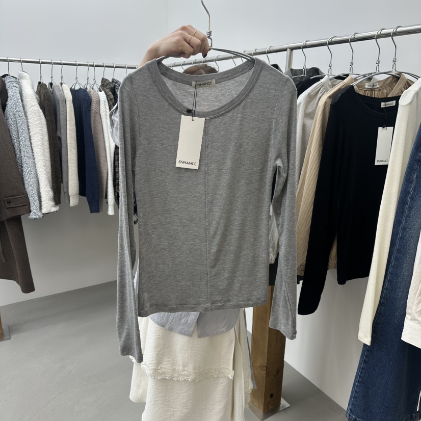 ENHANCE㊣東大門實拍女士新款職業時尚真品長袖T恤天絲春款ENHANCE長袖T恤圖色2