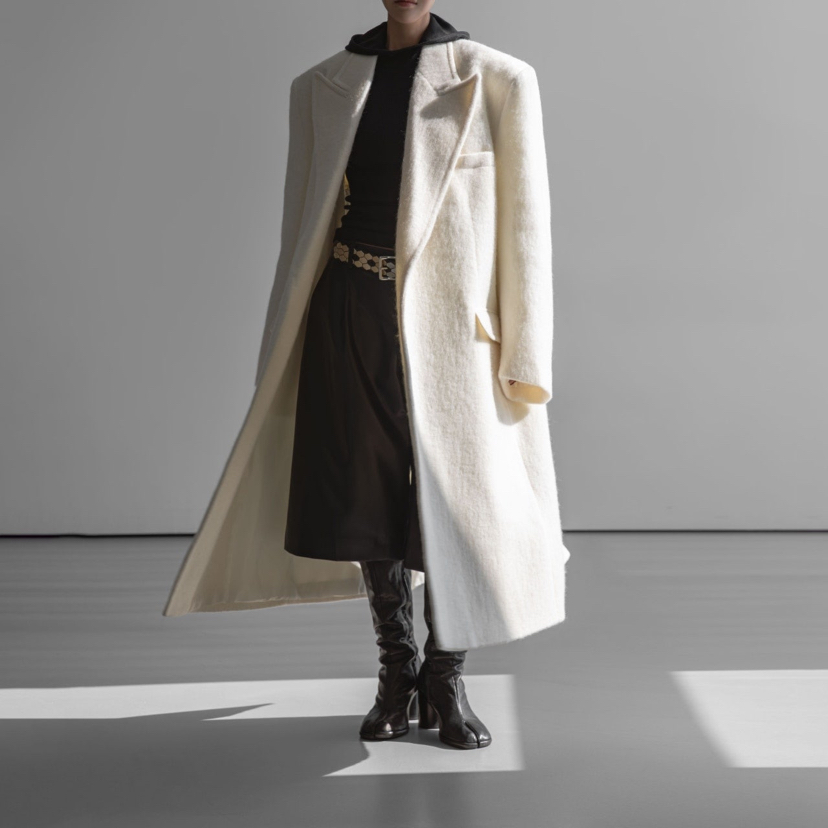 PAPERMOON㊣東大門代購女士新款熱賣職業休閑中長款大衣馬海毛paper moon中長款大衣圖色4