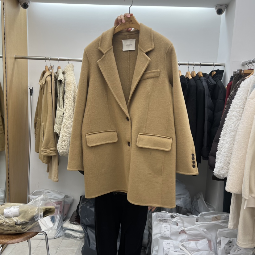 DRESS ROOM㊣東大門實拍女裝新品推薦人氣職業中長款大衣羊絨DRESS ROOM中長款大衣圖色1