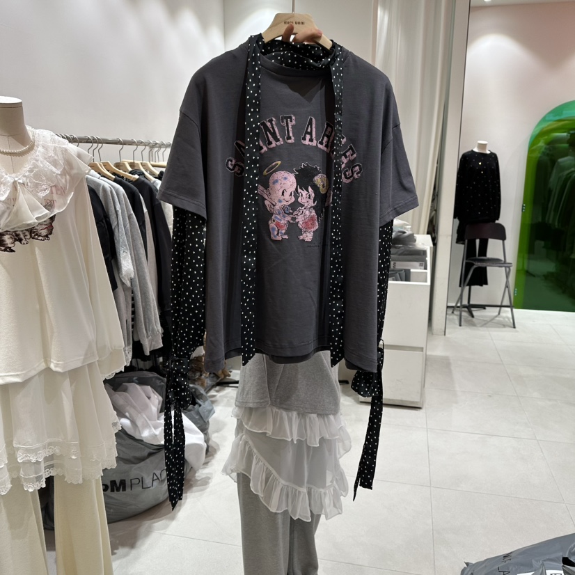 MINI UNNI㊣東大門實拍女士新品職業人氣真品長袖T恤假兩件MINI UNNI長袖T恤圖色2