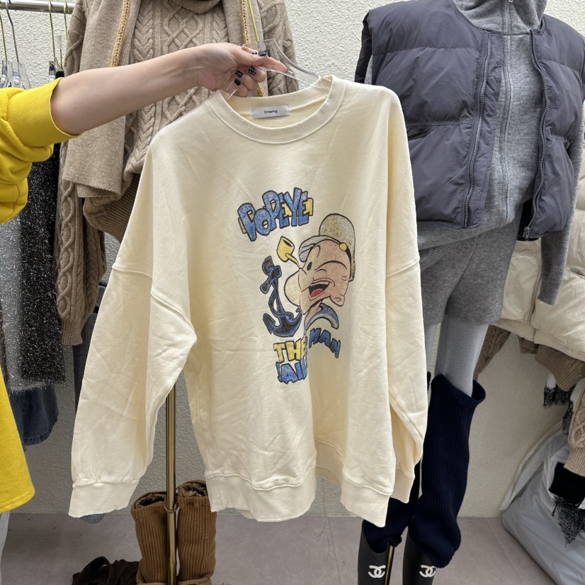 DRAWING㊣東大門實拍女裝新款熱賣人氣時尚衛衣大力水手春款DRAWING衛衣圖色1