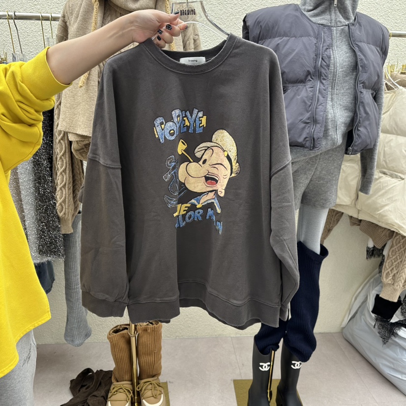 DRAWING㊣東大門實拍女裝新款熱賣人氣時尚衛衣大力水手春款DRAWING衛衣圖色3