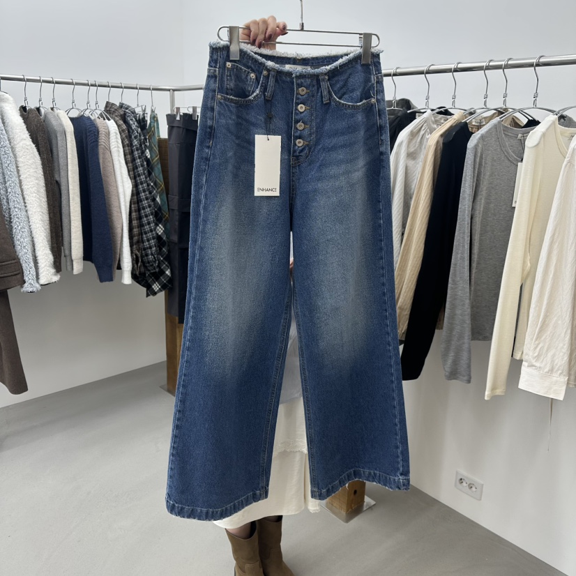 ENHANCE㊣東大門代購女裝新品推薦職業休閑真品牛仔褲春款紐扣ENHANCE牛仔褲圖色1