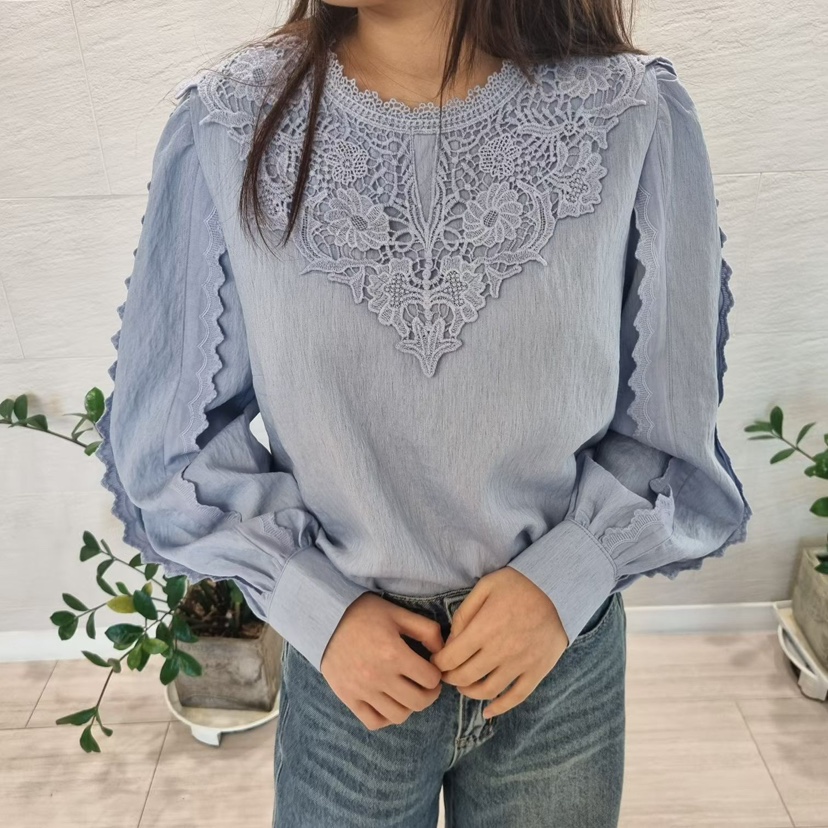 2nd B-S韓國代購㊣女裝新品推薦休閑時尚人氣襯衫蕾絲衫刺繡2nd B-S襯衫/蕾絲衫圖色1