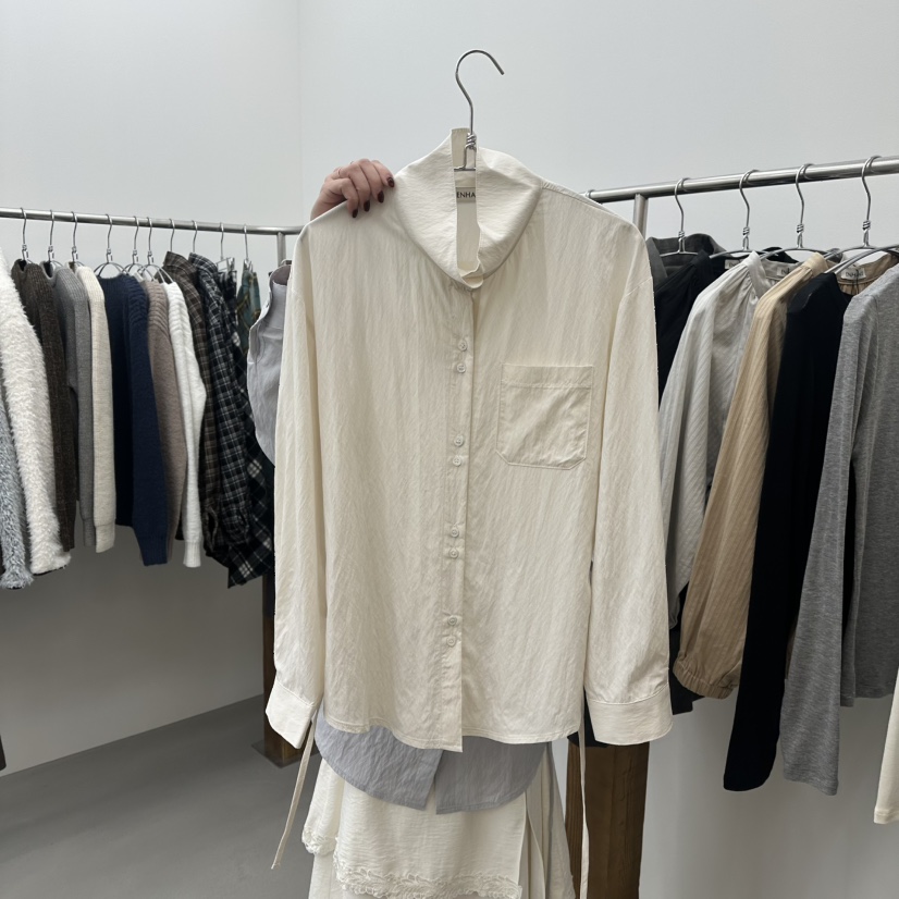 ENHANCE東大門㊣代購女士新款人氣休閑時尚襯衫蕾絲衫春款高領ENHANCE襯衫/蕾絲衫圖色1