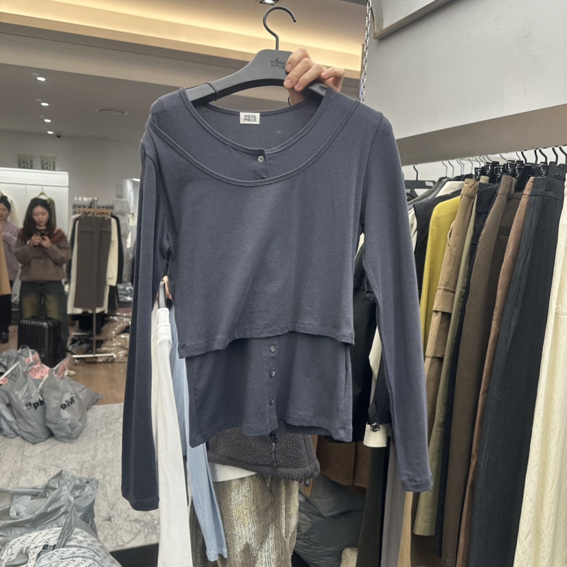KARE/WEREPIECE韓國代購㊣女士新款25秋冬長袖T恤假兩件天絲春款KARE/WEREPIECE長袖T恤圖色3